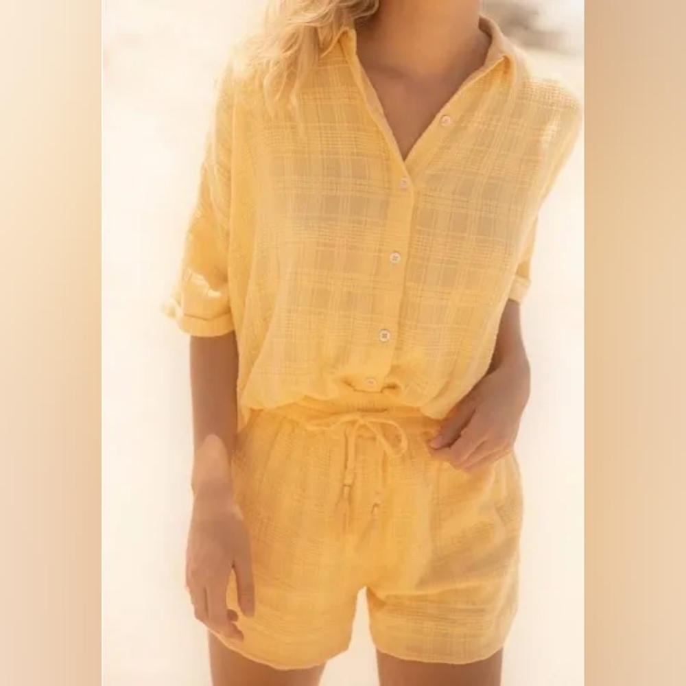 NWT L*Space Womens Golden Hour Gene Set Plaid Cotton Picnic Shirt Shorts S SMALL